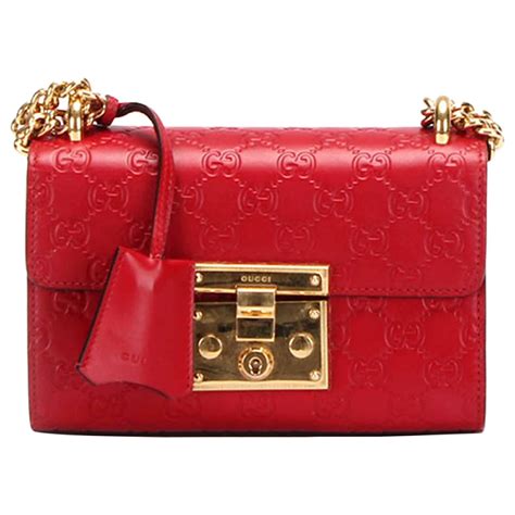 Red Gucci Small Padlock Leather Crossbody Bag ref.1199189